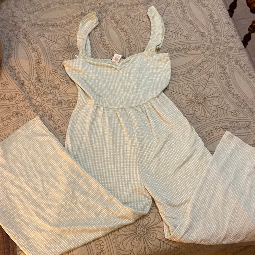Caution to the Wind green & white bell bottom jumper romper size Large